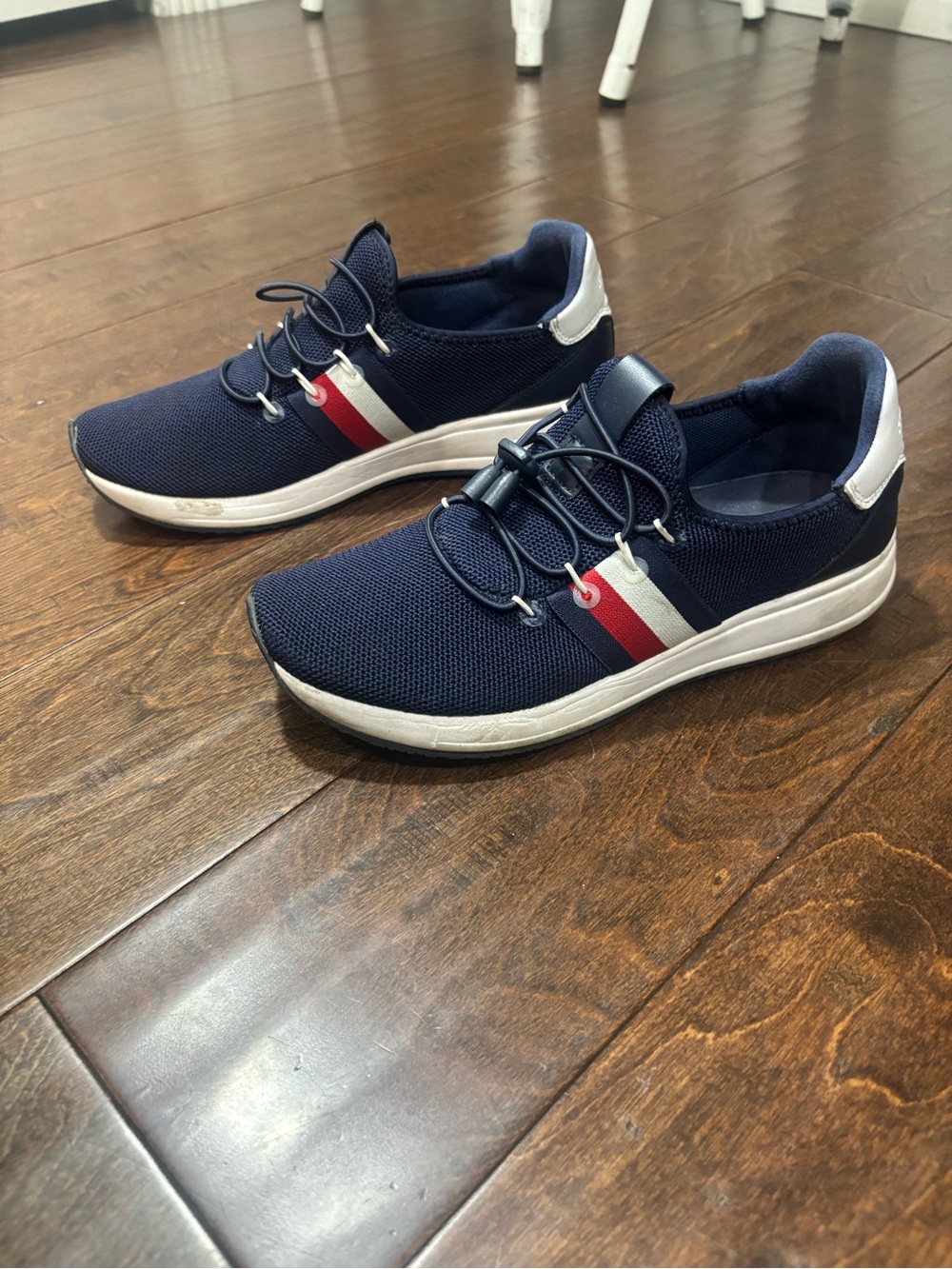 Tommy Hilfiger Navy Knit Slip-On Sneakers with Red & White Band - Picture 2 of 6